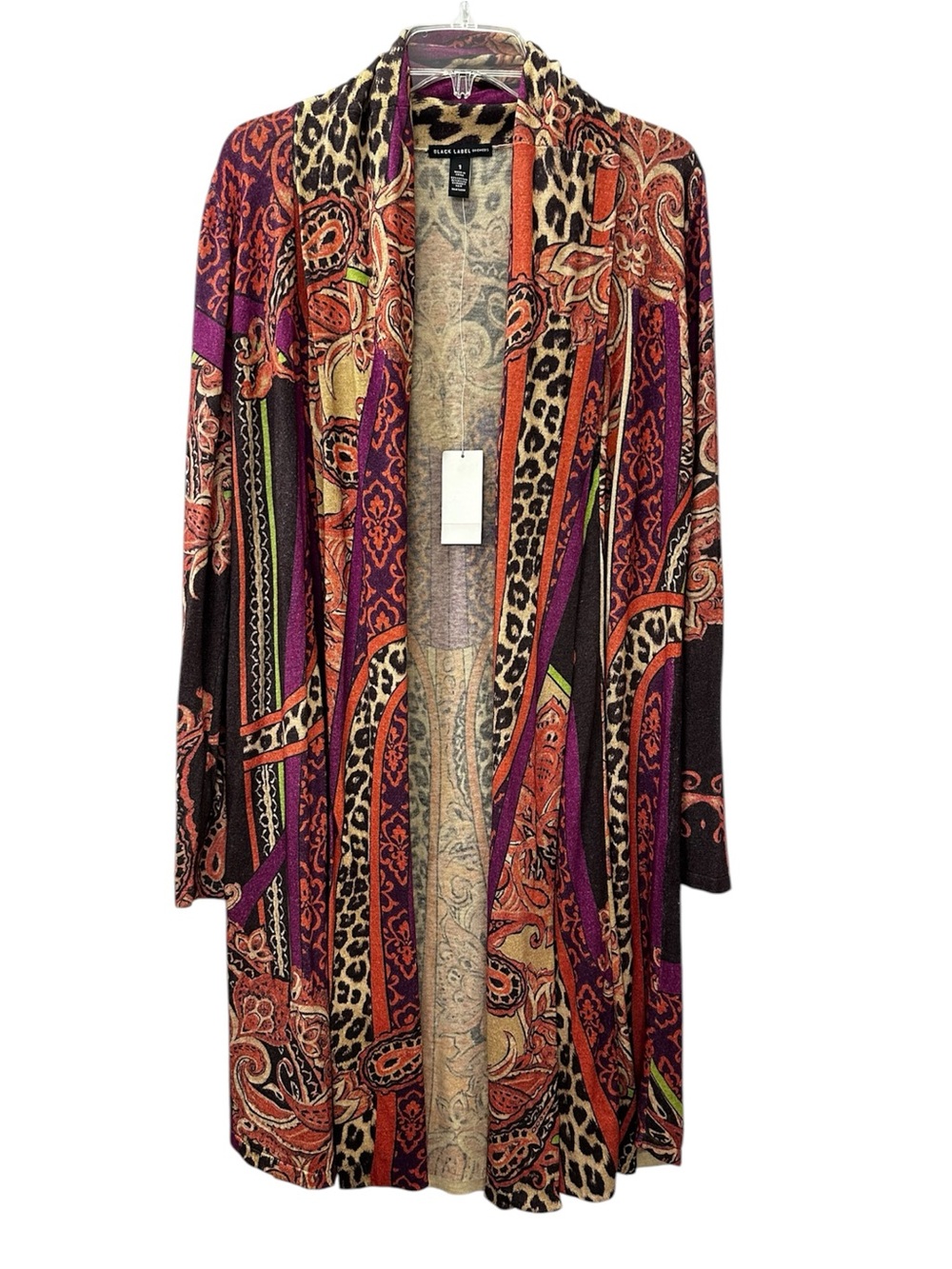 NWT Chico’s Cardigan Longline Sweater Open Front Print Women’s Size 1 / Medium
